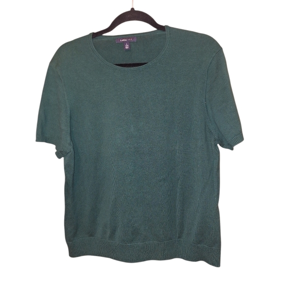 Lands' End Sweaters - Lands' End Women's Green Crew Neck Sweater Short Sleeves 14/16 Preppy Academia